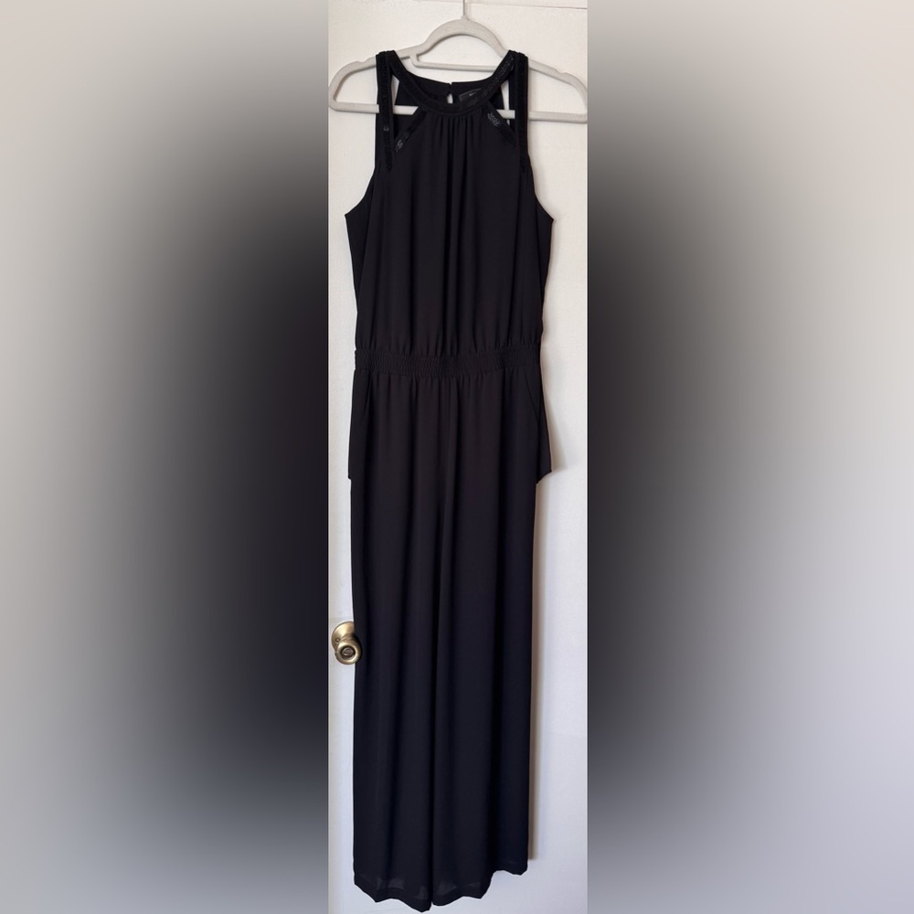 BCBG Max Azria Elegant Black Sleeveless Wide-Leg Jumpsuit Size Small